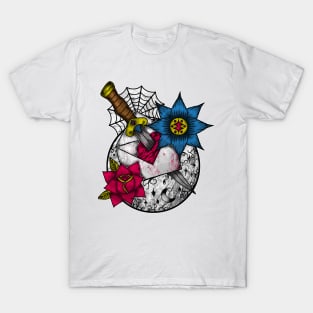 Awesome Dagger In The Heart Graphic Knife Artistic T-Shirt